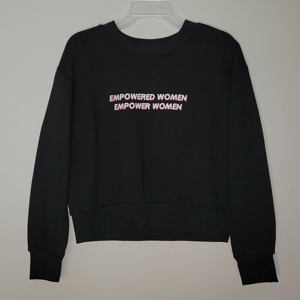 Empowered Women Sweatshirt - Black with Pink Text